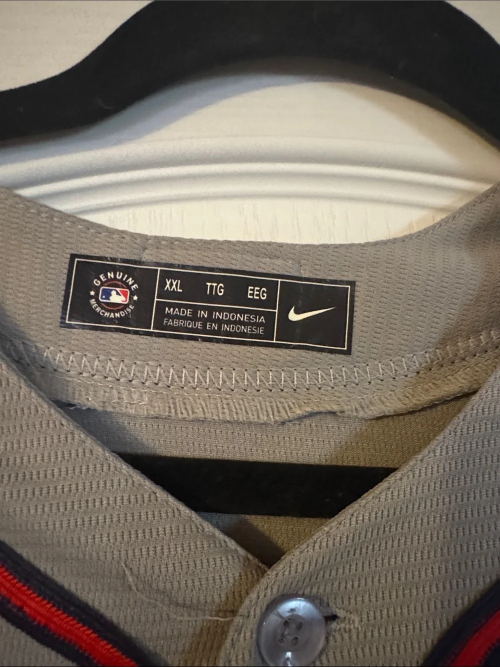 Nike Gray Atlanta Kids Baseball Jersey with Red and Black Trim